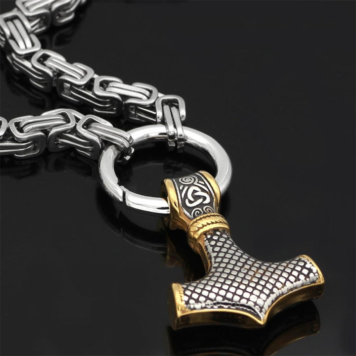 60–90 cm Stål Dubbel Varghuvud &amp; Mjolnir Survival Spirit Halsband/Armband