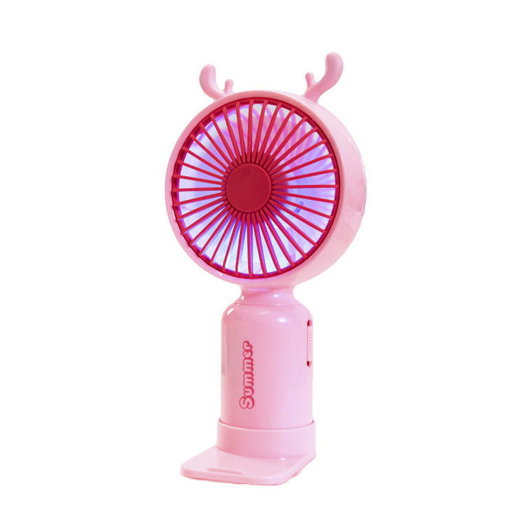 Kvinnors bärbara USB mini-fläkt med LED-nattljus, vikbar stativ och söt design