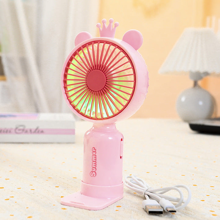 Kvinnors bärbara USB mini-fläkt med LED-nattljus, vikbar stativ och söt design
