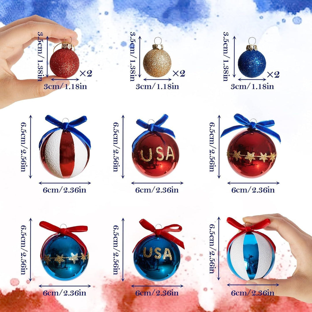Unisex patriotisk julkula set med glitter och spegelytor samt båndupphängning