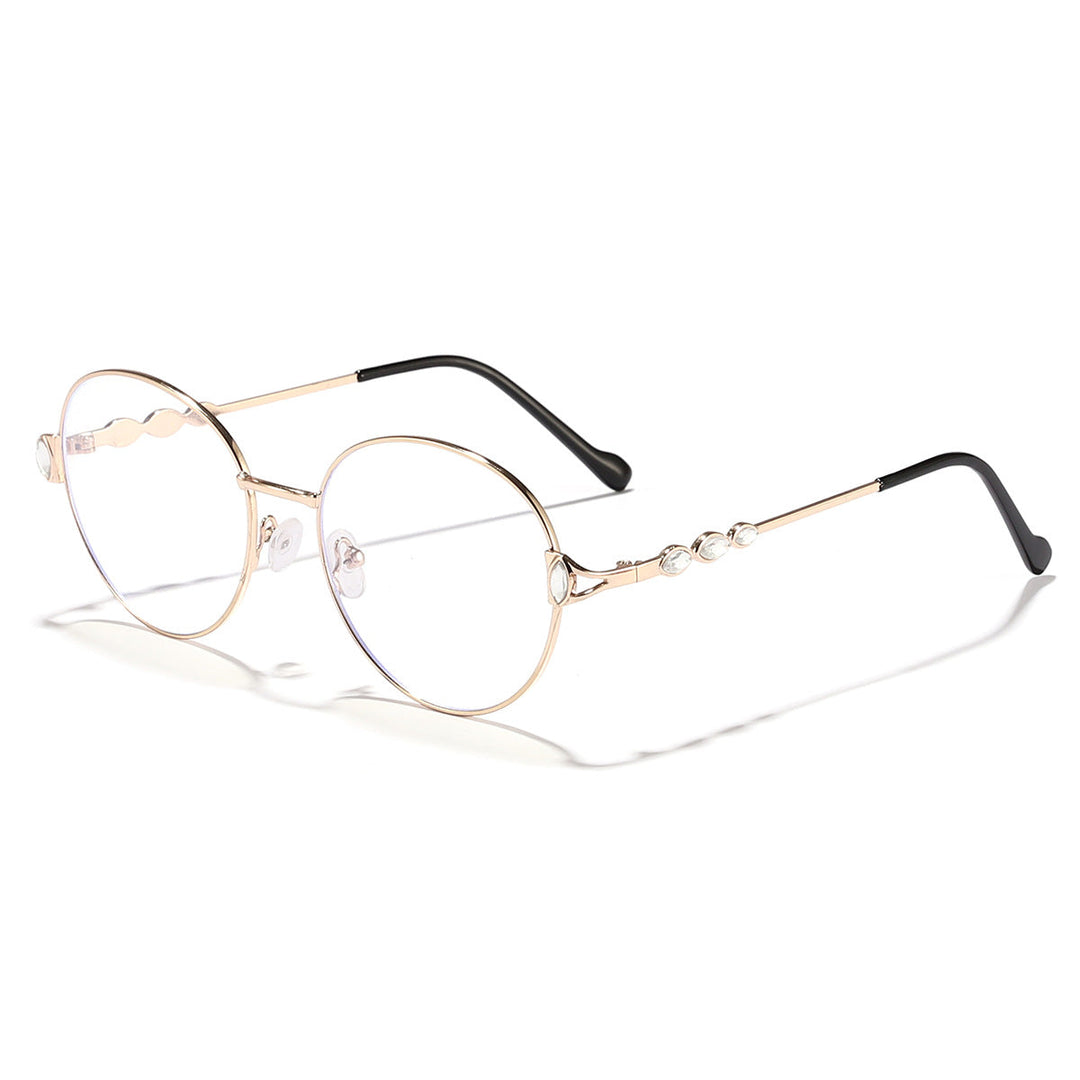 Kvinnors runda solglasögon med elegant metallram och spegelglas
