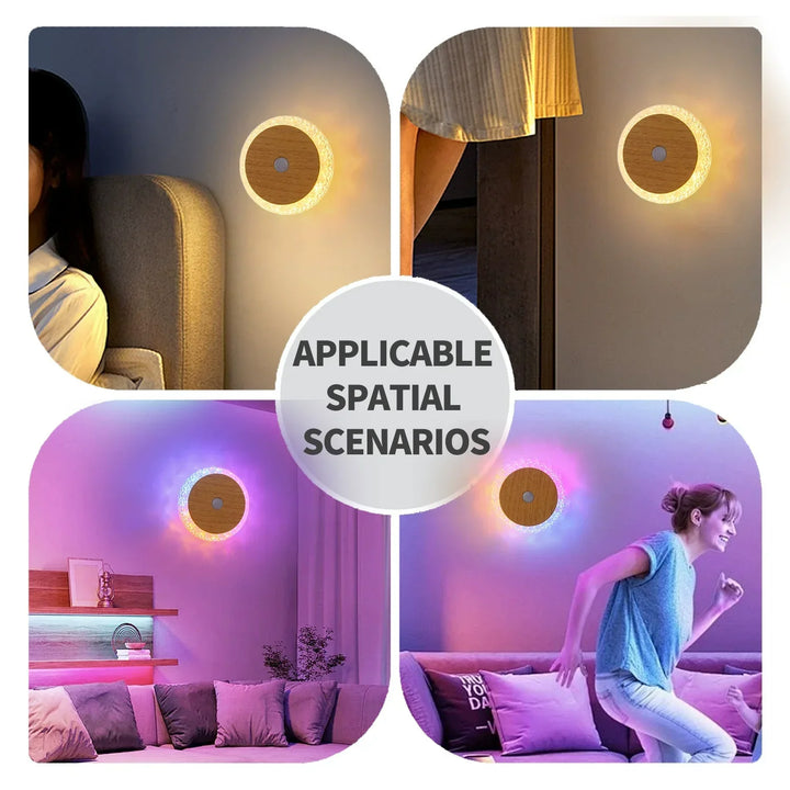 Smart Uppladdningsbar Rörelsesensor Vägglampa Hotell Sängbord Ambient Nattljus Ingen Borrning Vägglampa