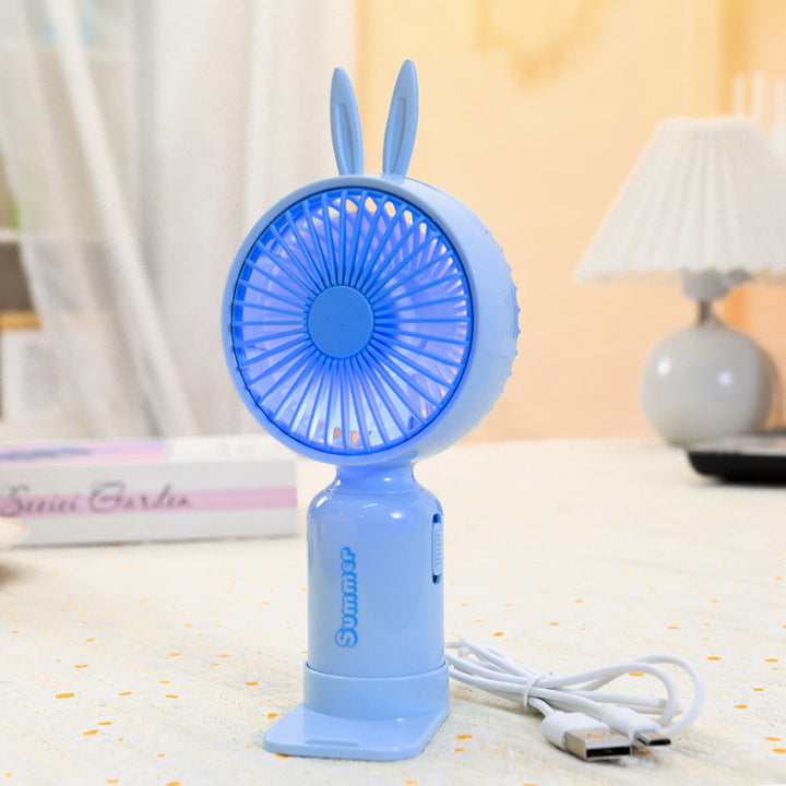Kvinnors bärbara USB mini-fläkt med LED-nattljus, vikbar stativ och söt design