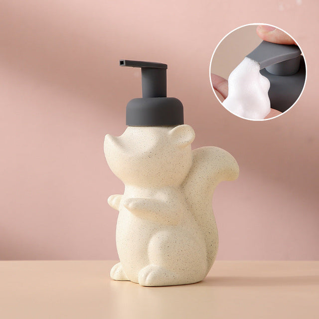 Keramisk Tvålbehållare, Ekorre Skumpump Badflaska, Djurdesign, Påfyllbar Återanvändbar Lotionpump för Badrum Kök, 510ml/17.2oz