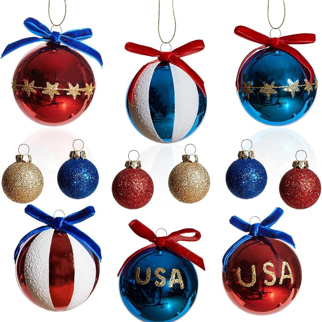 Unisex patriotisk julkula set med glitter och spegelytor samt båndupphängning