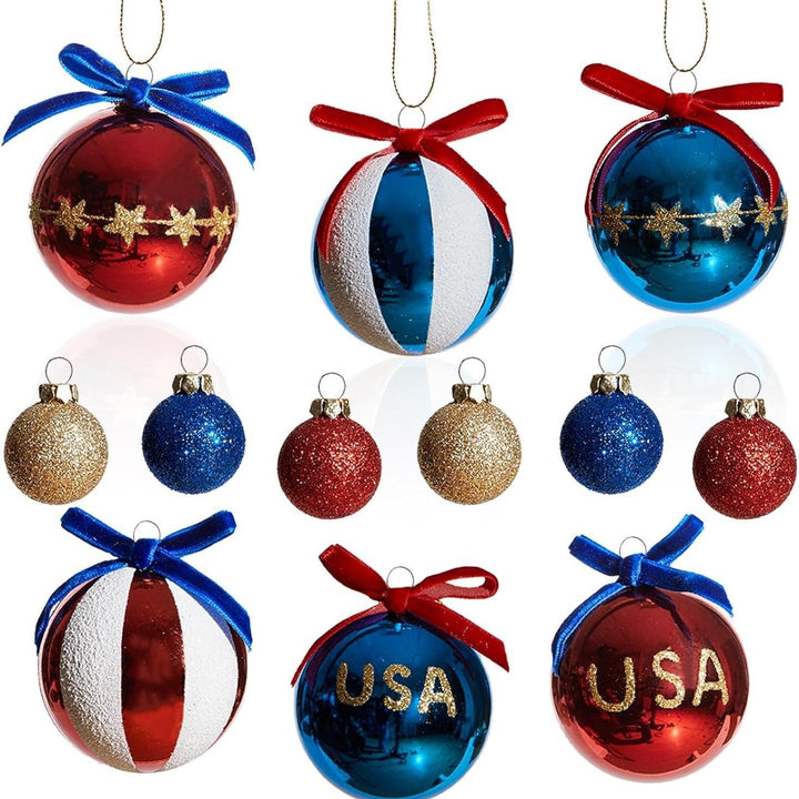 Unisex patriotisk julkula set med glitter och spegelytor samt båndupphängning