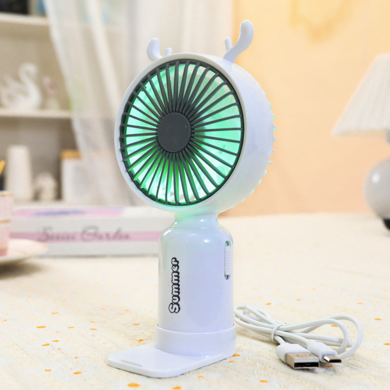 Kvinnors bärbara USB mini-fläkt med LED-nattljus, vikbar stativ och söt design