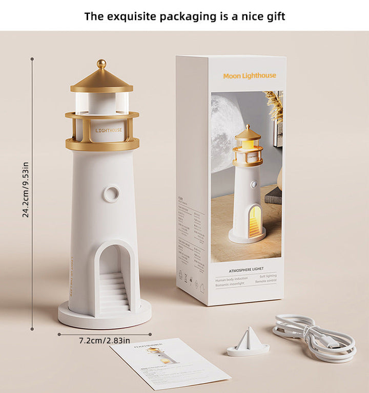 Månbelyst Fyrprojektionslampa Ambient Nattljus Bluetooth-högtalare Fjärrkontroll Rörelsesensor Bordslampa