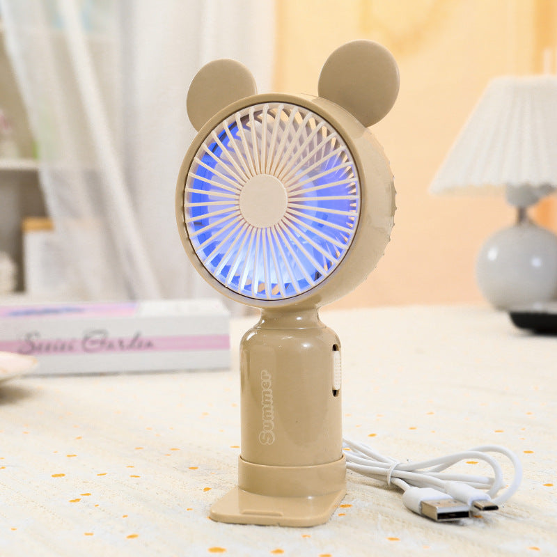 Kvinnors bärbara USB mini-fläkt med LED-nattljus, vikbar stativ och söt design