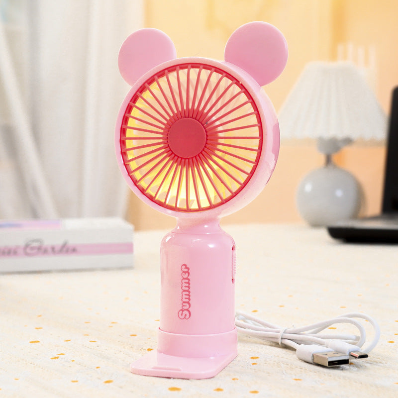 Kvinnors bärbara USB mini-fläkt med LED-nattljus, vikbar stativ och söt design