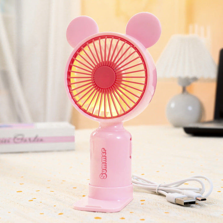 Kvinnors bärbara USB mini-fläkt med LED-nattljus, vikbar stativ och söt design