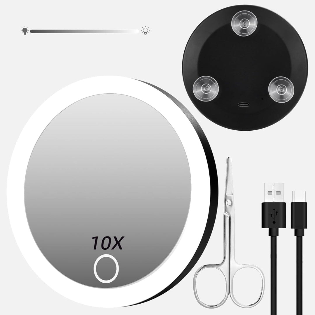TenX LED Sugande Förstoringsspegel för Makeup med Touch Sensor USB Uppladdningsbar Bärbar