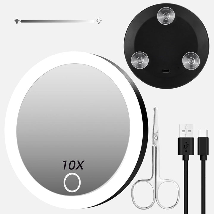 TenX LED Sugande Förstoringsspegel för Makeup med Touch Sensor USB Uppladdningsbar Bärbar