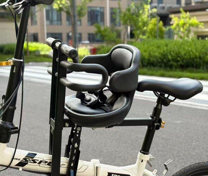 vadderad barncykelsäkerhetsstol med hög rygg och fempunktsbälte