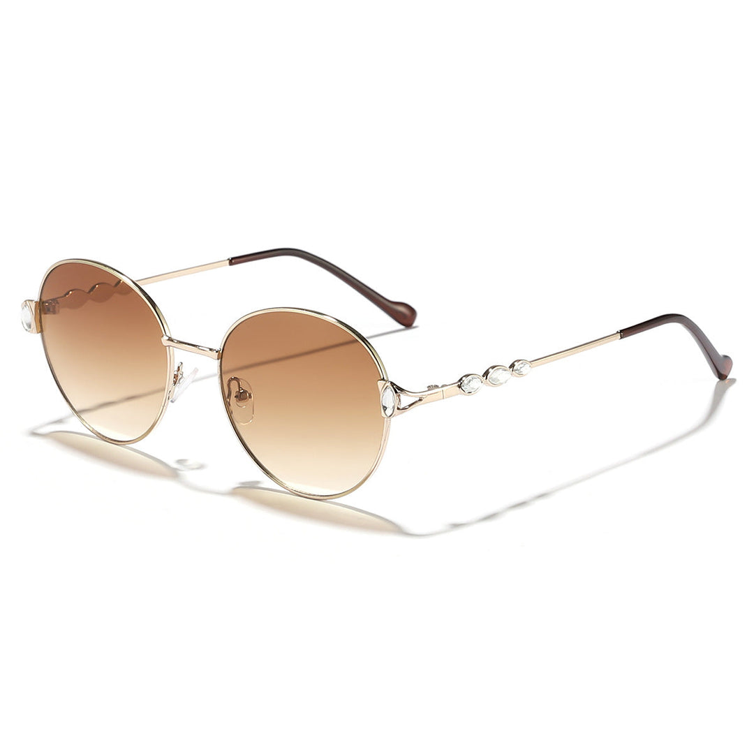 Kvinnors runda solglasögon med elegant metallram och spegelglas