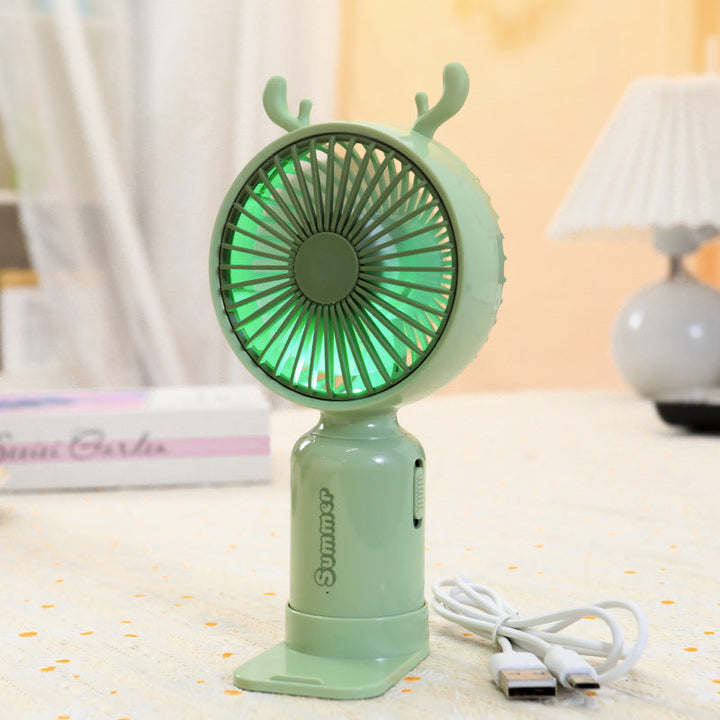Kvinnors bärbara USB mini-fläkt med LED-nattljus, vikbar stativ och söt design