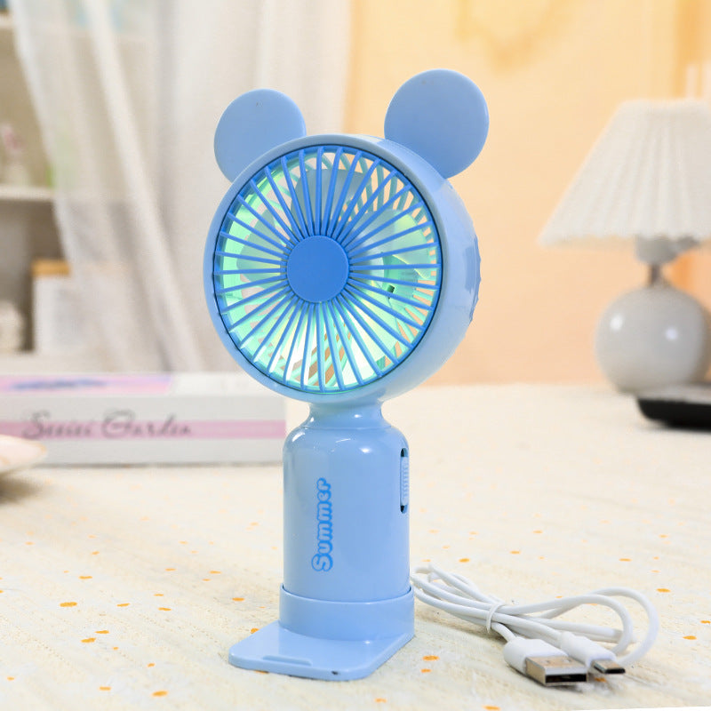 Kvinnors bärbara USB mini-fläkt med LED-nattljus, vikbar stativ och söt design