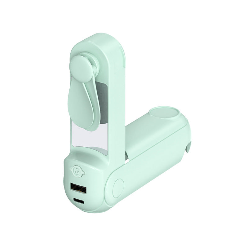 Unisex nan vikbar handfläkt med inbyggd USB-powerbank och kompakt spegel