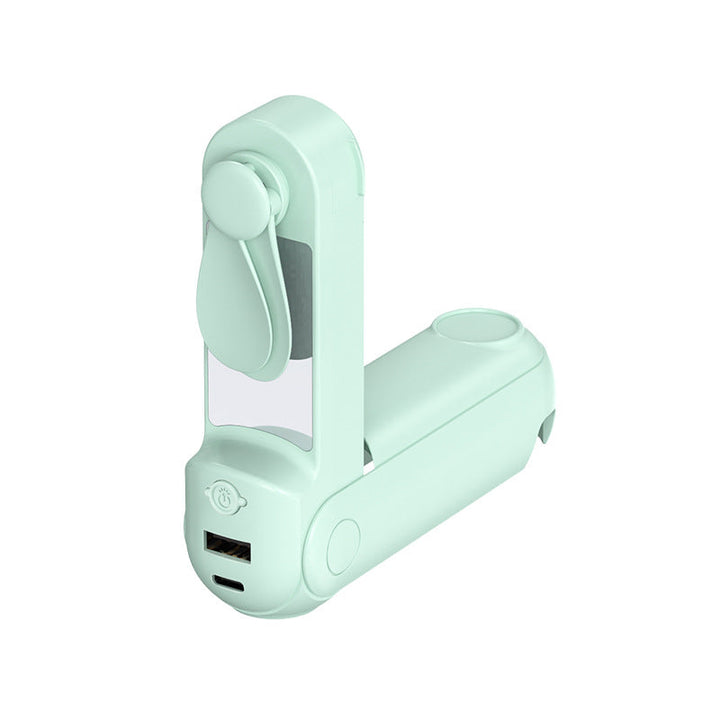 Unisex nan vikbar handfläkt med inbyggd USB-powerbank och kompakt spegel