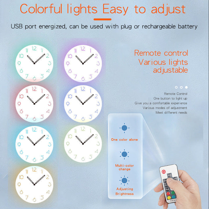 Atmosfärisk LED-lampa Tyst Väggklocka