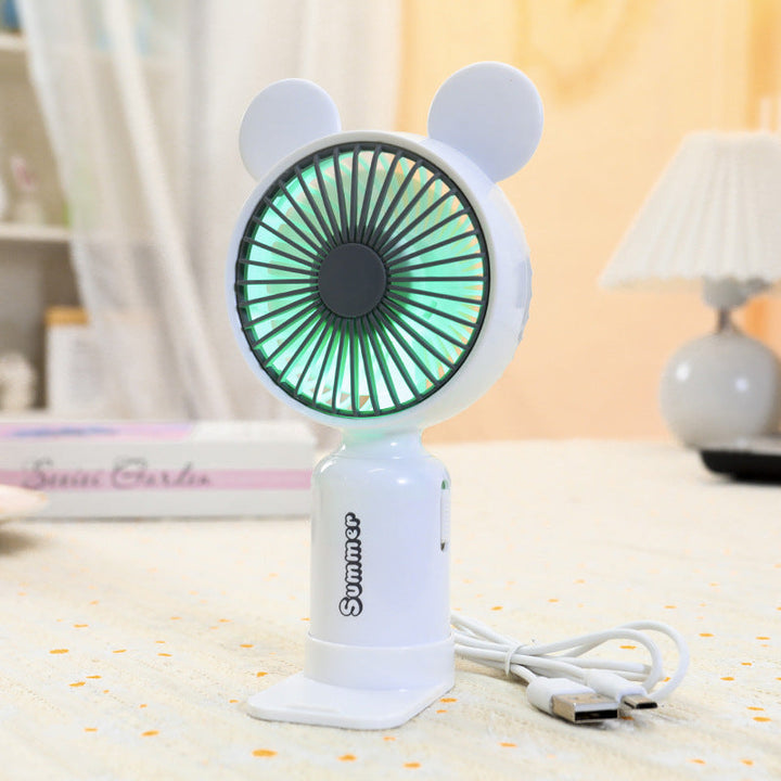 Kvinnors bärbara USB mini-fläkt med LED-nattljus, vikbar stativ och söt design