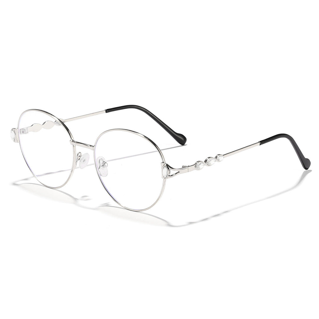 Kvinnors runda solglasögon med elegant metallram och spegelglas