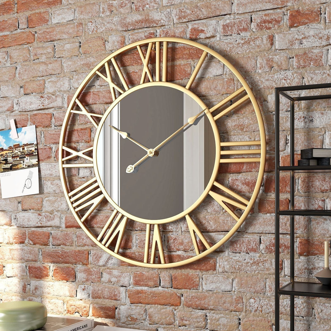 Metall Vintage Stor Väggklocka med Spegel 39cm