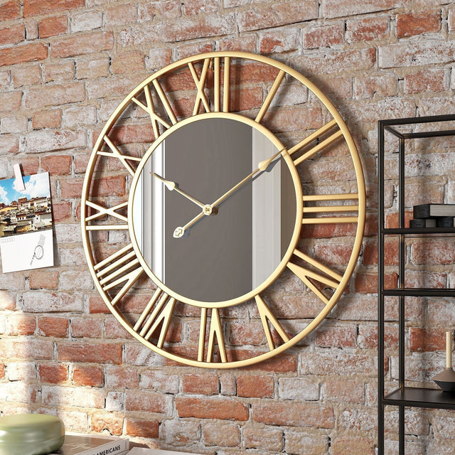 Metall Vintage Stor Väggklocka med Spegel 39cm