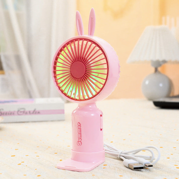 Kvinnors bärbara USB mini-fläkt med LED-nattljus, vikbar stativ och söt design
