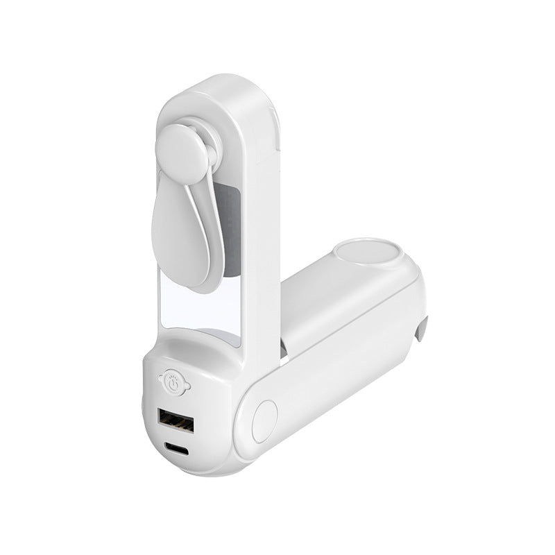 Unisex nan vikbar handfläkt med inbyggd USB-powerbank och kompakt spegel