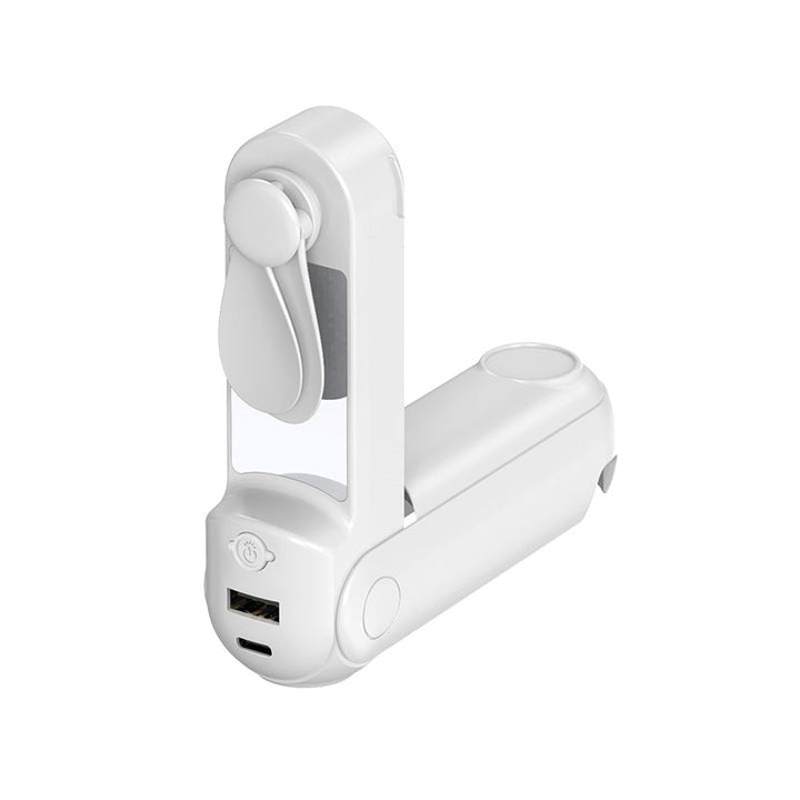 Unisex nan vikbar handfläkt med inbyggd USB-powerbank och kompakt spegel