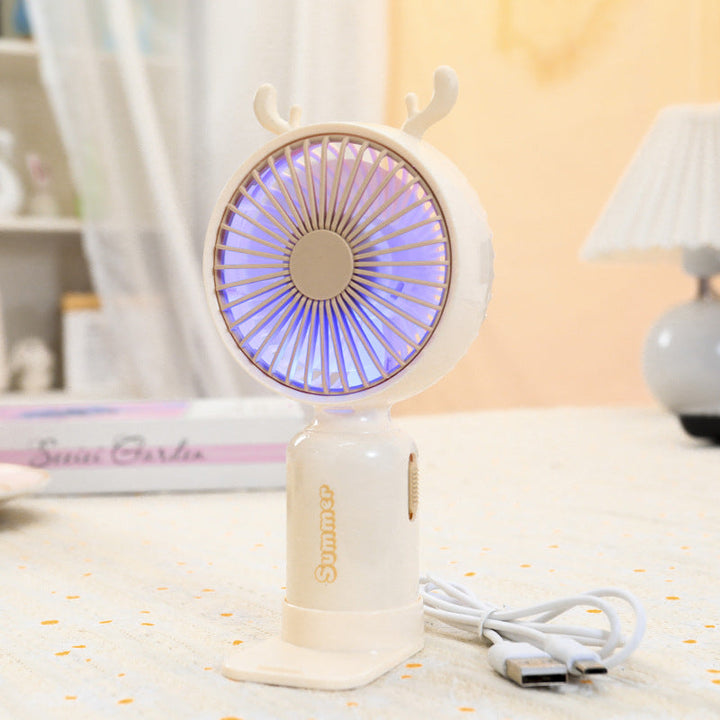 Kvinnors bärbara USB mini-fläkt med LED-nattljus, vikbar stativ och söt design