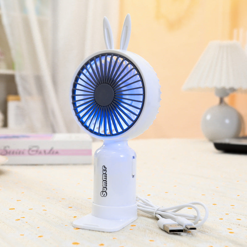 Kvinnors bärbara USB mini-fläkt med LED-nattljus, vikbar stativ och söt design