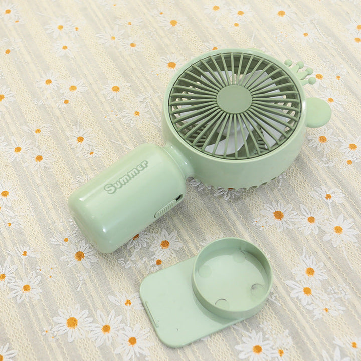 Kvinnors bärbara USB mini-fläkt med LED-nattljus, vikbar stativ och söt design