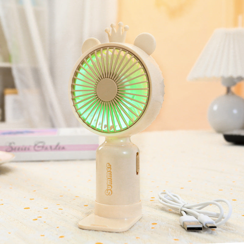Kvinnors bärbara USB mini-fläkt med LED-nattljus, vikbar stativ och söt design