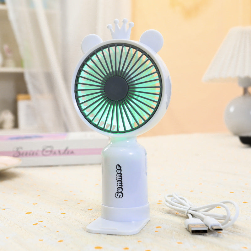 Kvinnors bärbara USB mini-fläkt med LED-nattljus, vikbar stativ och söt design
