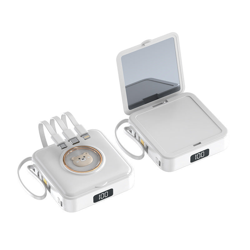 Kompakt powerbank med integrerad spegel och multifunktionell laddningskabel
