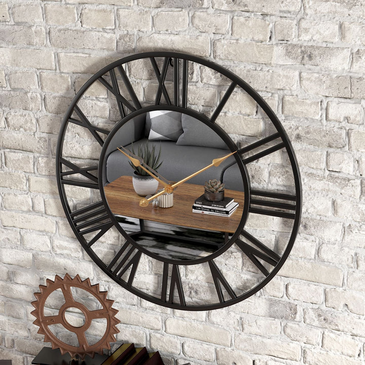 Metall Vintage Stor Väggklocka med Spegel 39cm