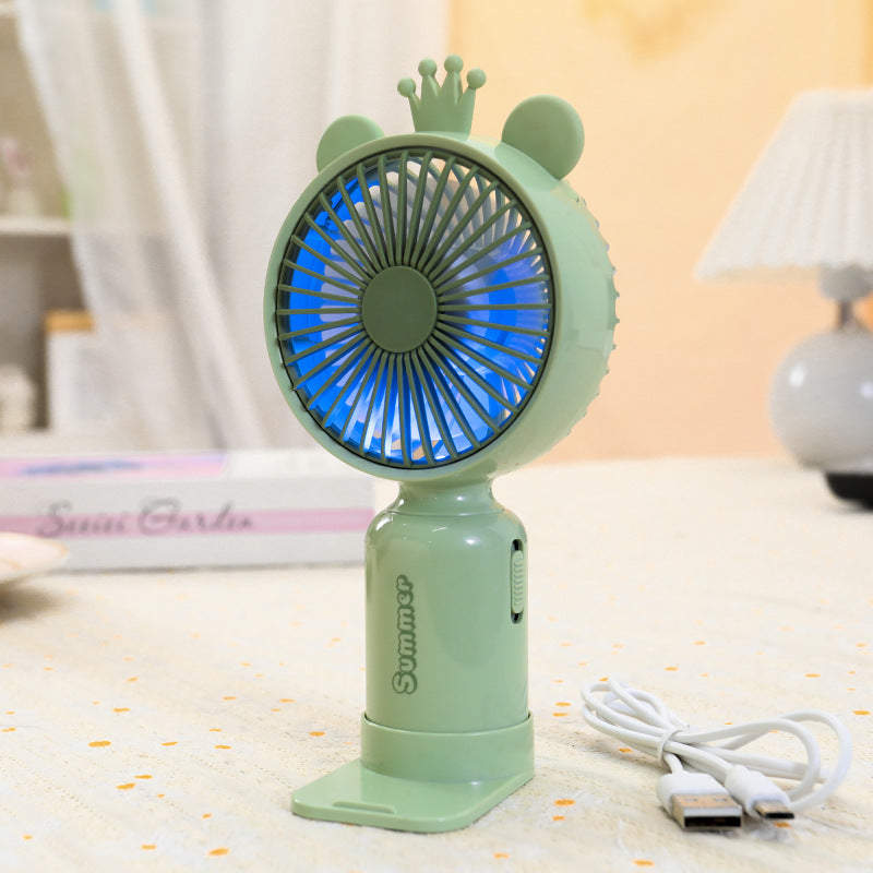 Kvinnors bärbara USB mini-fläkt med LED-nattljus, vikbar stativ och söt design