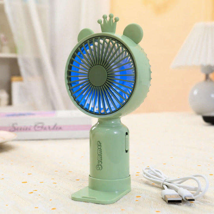 Kvinnors bärbara USB mini-fläkt med LED-nattljus, vikbar stativ och söt design