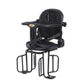 bakmonterad barncykelsäte med vadderad ergonomisk ryggstöd, justerbara fotstöd och säker sele