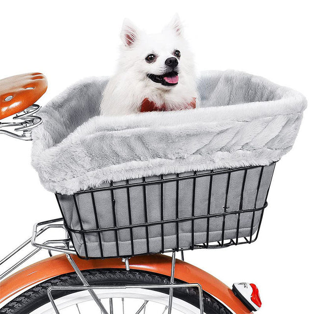 plush lined front bicycle pet basket with secure harness and waterproof liner