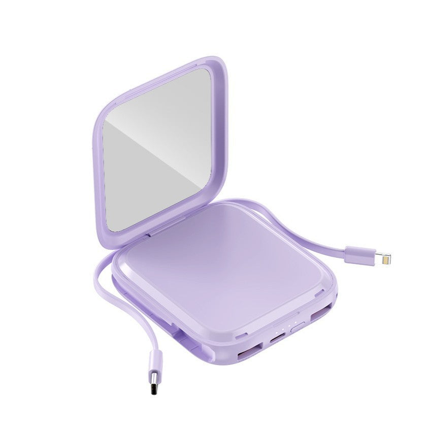 Bärbar powerbank med integrerat spegel och multifunktionell laddningskabel