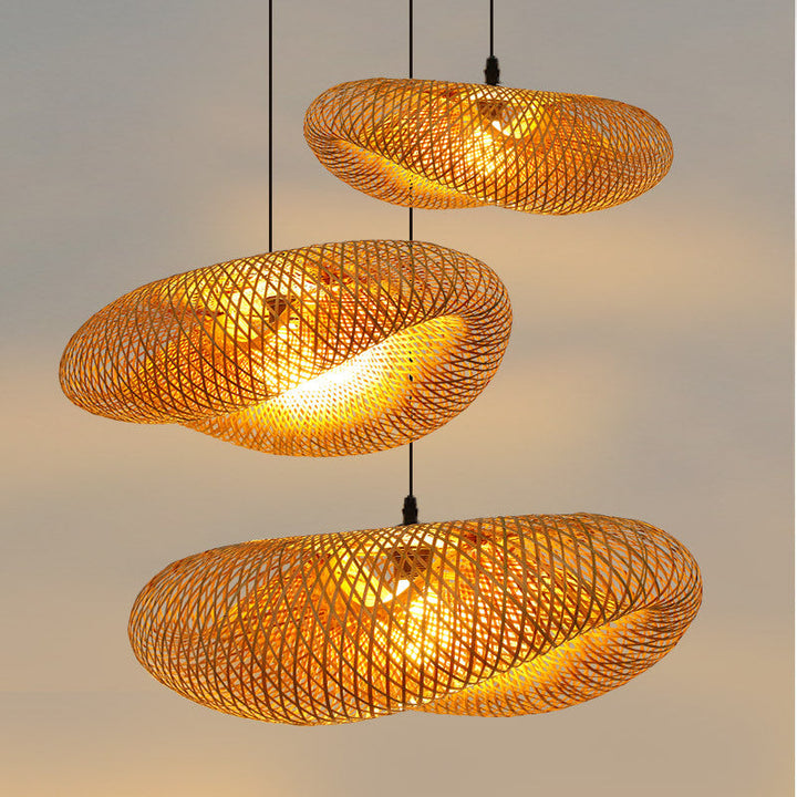 Rattan Vävd Bambu - Pendellampa - LED - Ljus