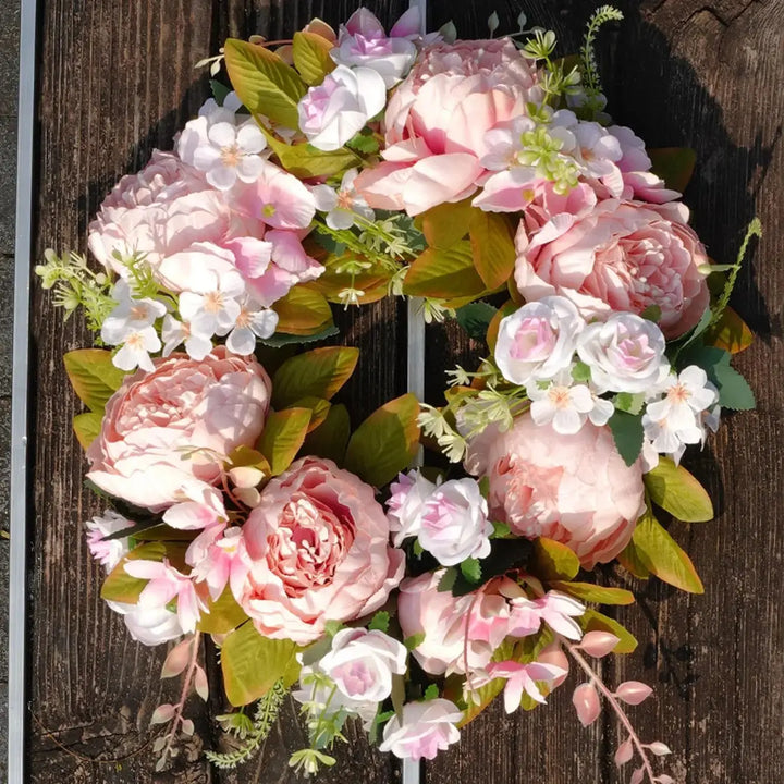 AutumnGlow Höstkrans - Konstgjord Krans med Realistiska Pioner för Utomhusbruk