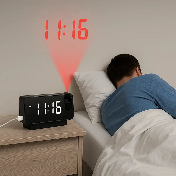 Projektionsväckarklocka med spegelskärm och stor LED-skärm