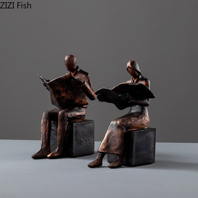 Läsare Skulptur Bokstöd Bokstöd Abstrakt Karaktär Resin Staty Desk Dekoration Figurer Statuett Nordisk Heminredning