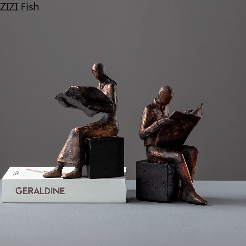 Läsare Skulptur Bokstöd Bokstöd Abstrakt Karaktär Resin Staty Desk Dekoration Figurer Statuett Nordisk Heminredning