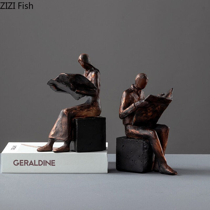 Läsare Skulptur Bokstöd Bokstöd Abstrakt Karaktär Resin Staty Desk Dekoration Figurer Statuett Nordisk Heminredning