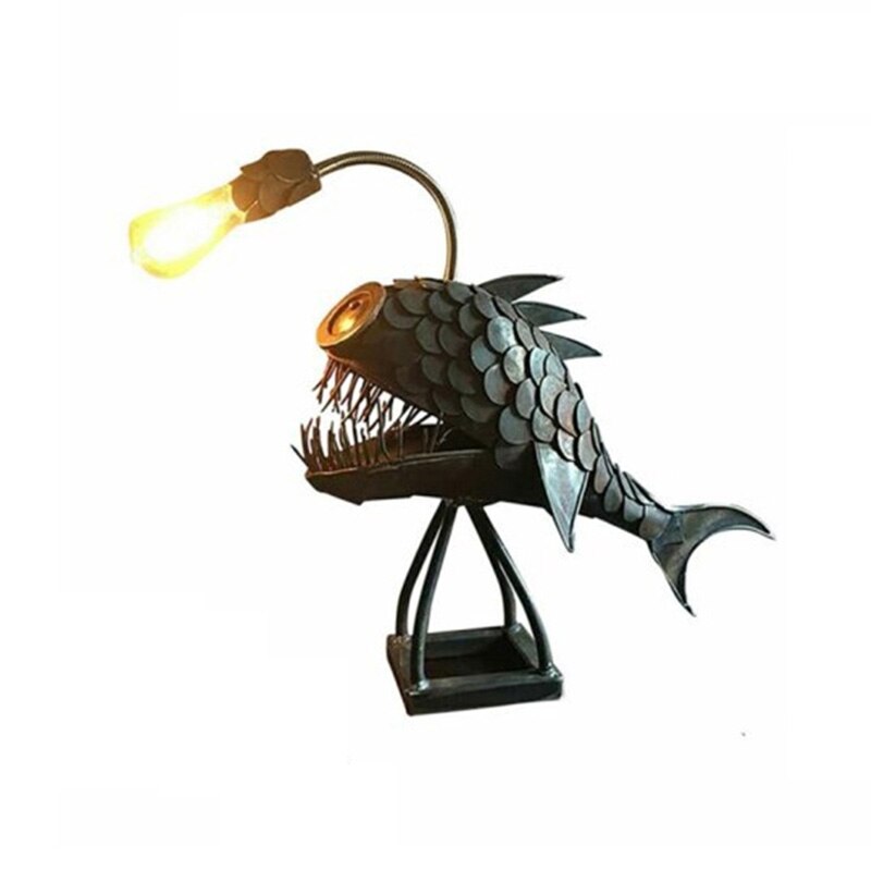 Retro Bordslampa Anglerfish Ljus med Flexibel Lamphuvud Konstnärliga Bordslampor för Hem Bar Café Hem Konst Dekorativa Ornament